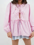 'Adalet' Linen Look Tie Front Smock Blouse - Celes Fashion